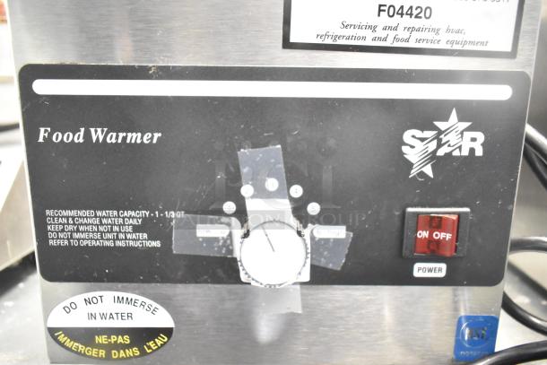 Star 3W countertop food warmer with pump, 120V, 1 phase. On/off switch, temperature dial, NSF certified.