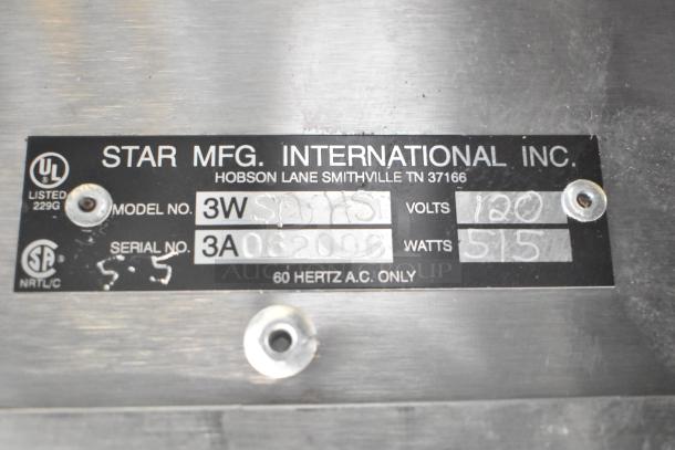Star 3W Countertop Topping Warmer, 120V, 1 Phase, with pump. Model 3W, Serial 3A062006, 515W. UL listed.