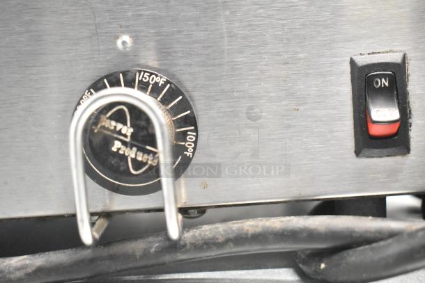 Server TWIN FS countertop food warmer, dial shows temperature range, on/off switch, good condition. 120V, 1 phase.