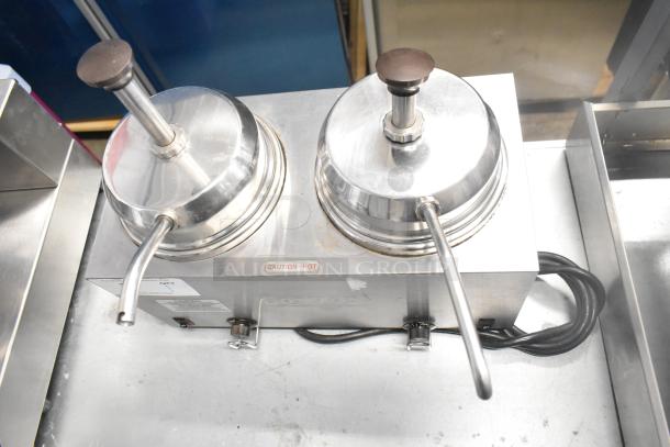 Server TWIN FS countertop 2-well topping food warmer with pump, stainless steel, 120 volts, lightly used condition.