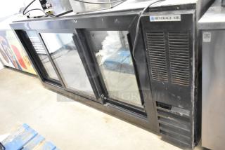 Beverage Air BB72HC-1-GS-B black commercial back bar cooler, 3 glass doors, model tag visible, used condition.