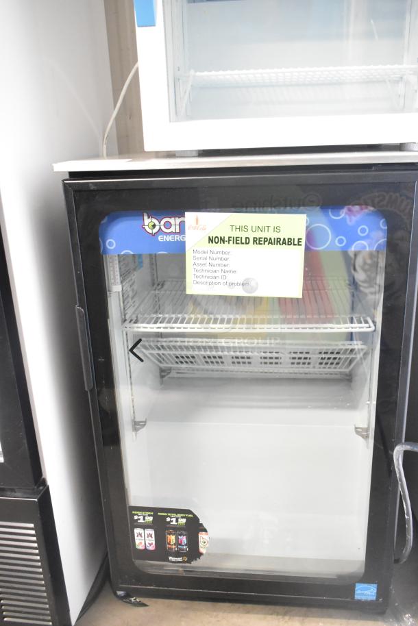 Imbera EVC04 Commercial Mini Cooler Merchandiser, 115 Volts, non-field repairable, with glass door and interior shelf.