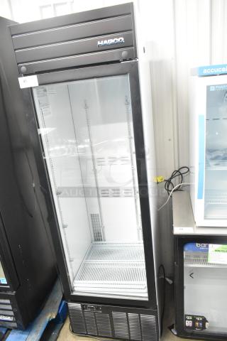 2019 Habco SE18 commercial single door reach-in cooler, 115 volts, 1 phase. Features glass door, adjustable shelves, branded top.