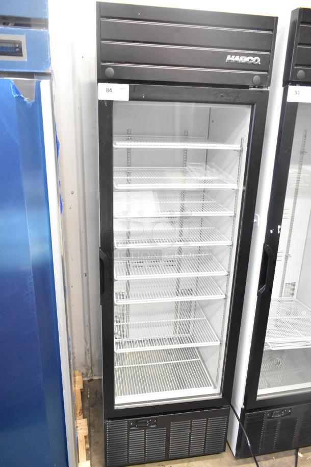 2019 Habco SE18 commercial single door reach-in cooler, black, six shelves, 115 volts, 1 phase, excellent condition.