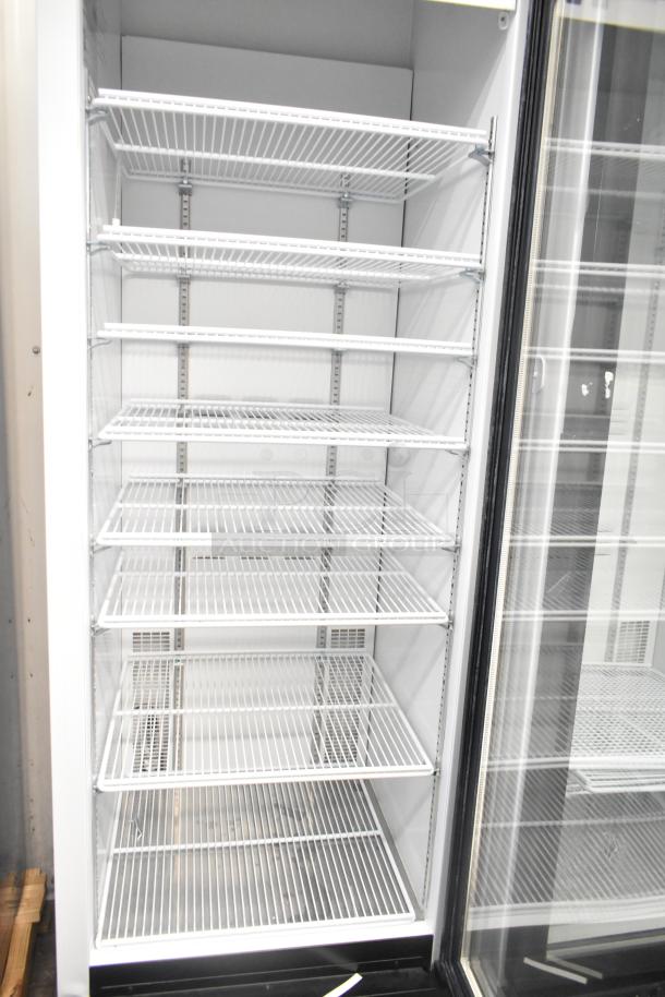 2019 Habco SE18 commercial single door reach-in cooler, 115V, 1 phase, in excellent condition with multiple adjustable shelves.