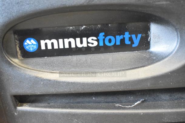 Minus Forty logo on 2023 commercial reach-in freezer. Model: 09M-USGF. Single door, 115V, 1 phase.