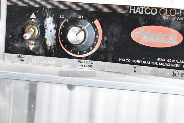 Hatco GRHW-42 Commercial Countertop Warming Station, 120V, in used condition. Visible model and serial numbers, power settings.