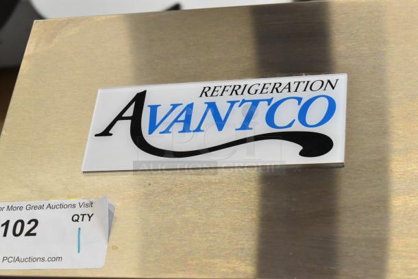 Avantco 178A49RHC Commercial 2 Door Reach In Cooler, stainless steel, on casters, 115V, 1 phase; Avantco logo visible.