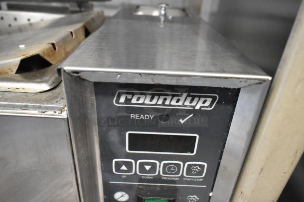 Roundup DFWT-150CF commercial food warmer, stainless steel, digital control panel, 120V, model tag visible, used condition.