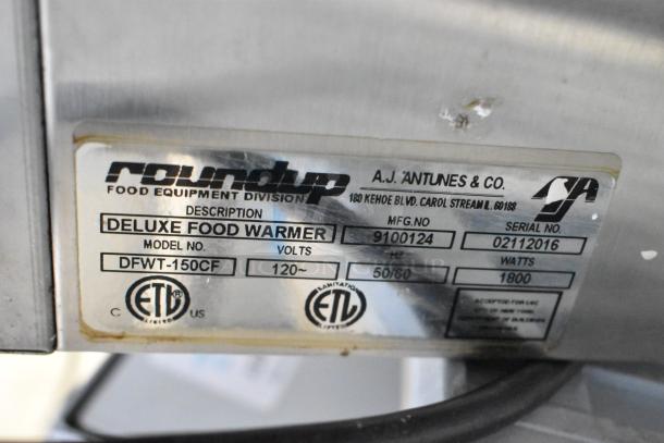Roundup DFWT-150CF Commercial Deluxe Food Warmer, 120 Volts, 1 Phase, ETL Certified, Serial 02112016.