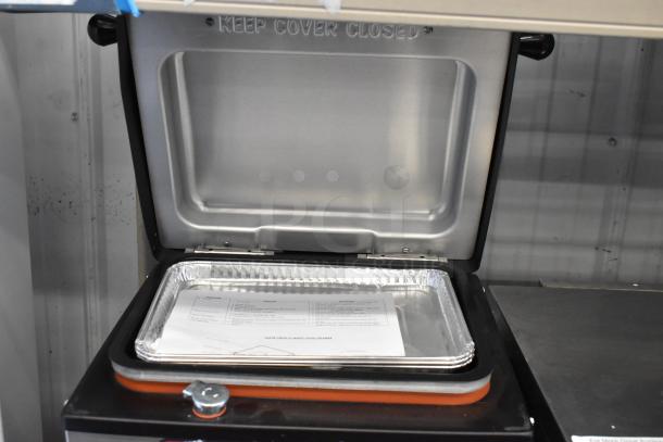 2023 Nemco 6625B Commercial Steamer, 1 pan capacity, countertop model, 120V, open lid showing tray and instructions.