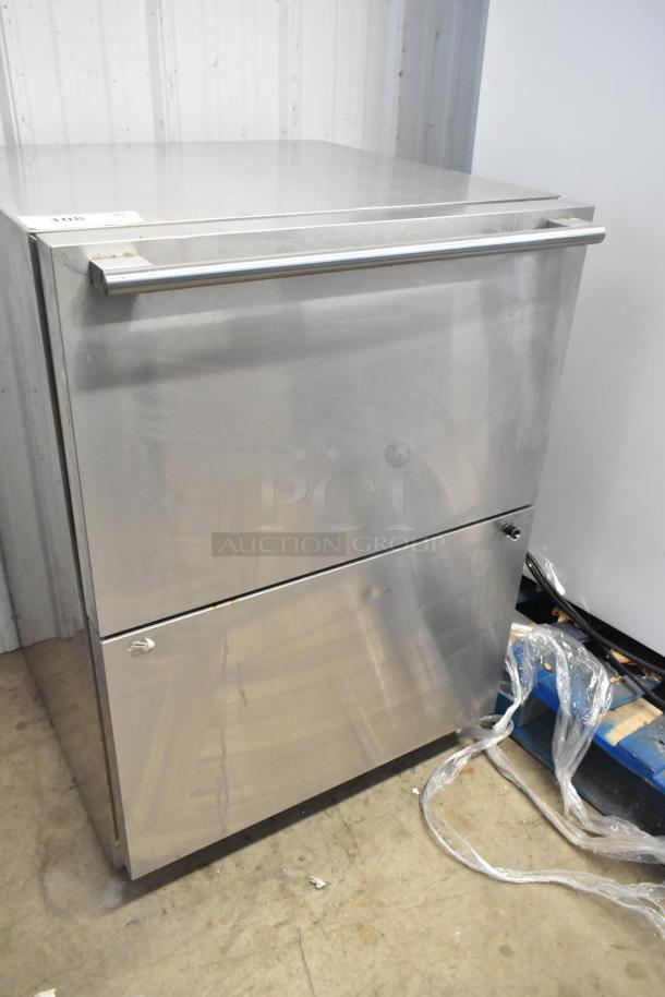 Summit SPR627OS2D undercounter cooler, 2 drawers, stainless steel, 115 volts, 1 phase, minor wear visible.