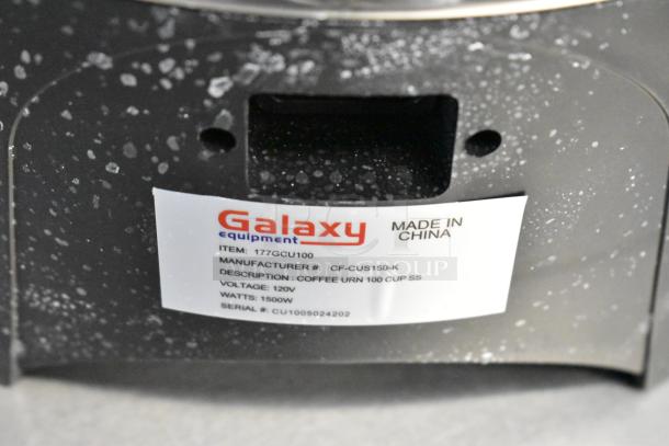 BRAND NEW Galaxy 177GCU100 coffee urn, 100 cup capacity, stainless steel, 120V, single phase, scratch and dent condition.