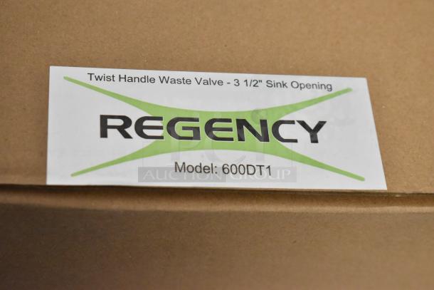 Regency 600DT1 twist handle waste valve, 3 1/2" sink opening, scratch and dent condition, brand new, labeled packaging.