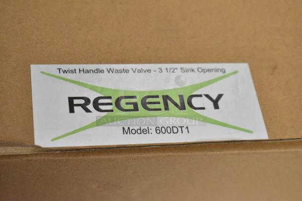 Brand new Regency 600DT1 Twist Handle Waste Valve for 3 1/2" sink opening. Features labeled box with minor scratches.
