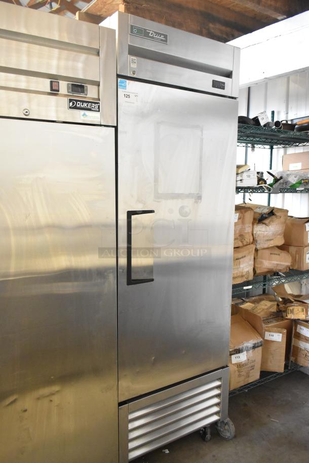 True T-23F-HC commercial freezer, single door, stainless steel, on casters, 115 volts, 1 phase, visible handle and label.