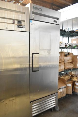 True T-23F-HC commercial freezer, single door, stainless steel, on casters, 115 volts, 1 phase, visible handle and label.