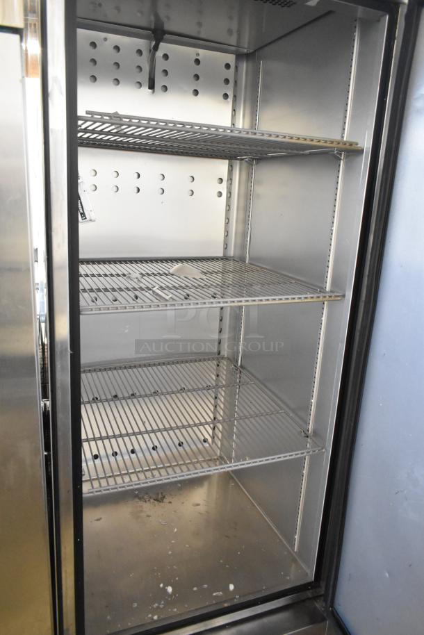 True T-23F-HC commercial freezer, single door, stainless interior, on casters, 115V, 1 phase, wire shelves included.