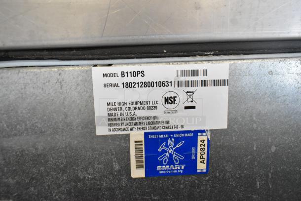 Label on the Ice-O-Matic B110PS, showing model and serial number. Includes NSF certification and energy efficiency info.