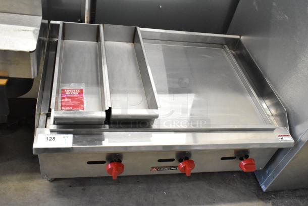2024 Cookline CCB-36 grill, commercial countertop, natural gas, missing grates, 90,000 BTU, three red knobs, Cookline label.