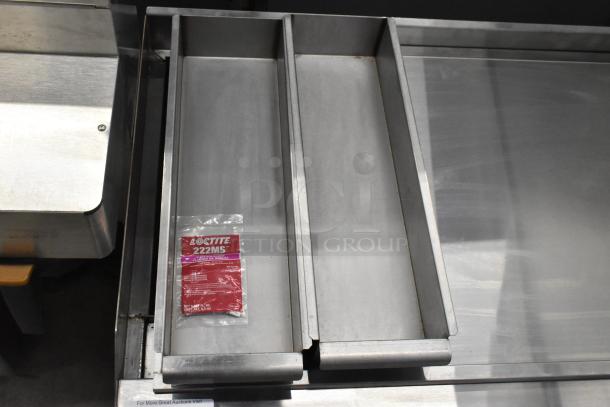 2024 Cookline CCB-36 commercial gas grill, missing grates, 90,000 BTU. Includes Loctite 222MS packet on stainless steel surface.