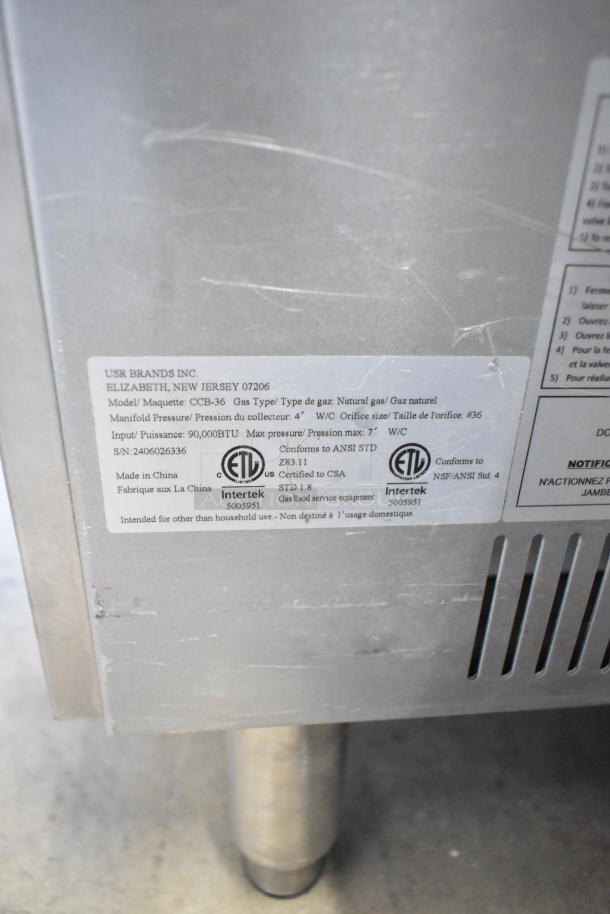 2024 Cookline CCB-36 gas grill, 90,000 BTU, missing grates. ETL certified; for commercial use only.