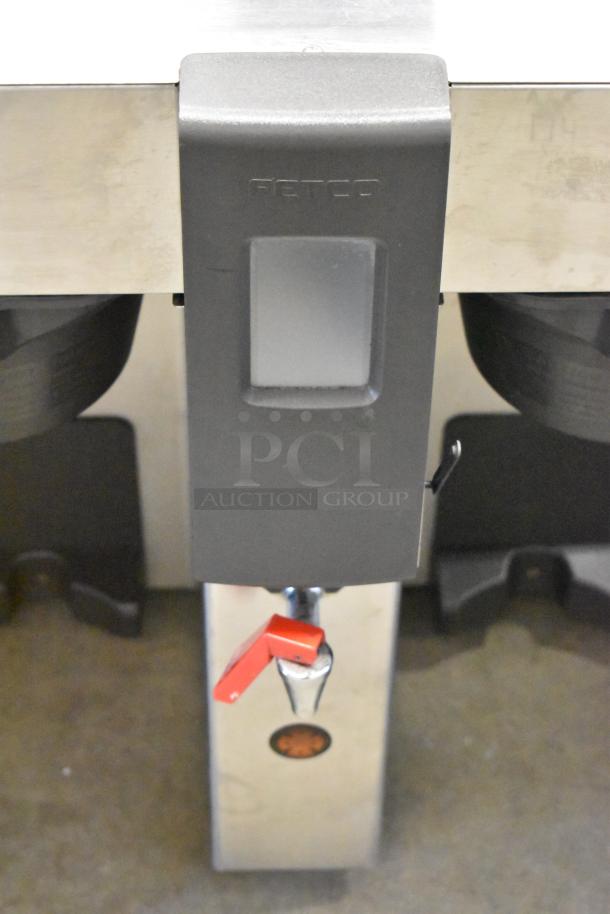 2017 Fetco CBS-2132-XTS dual coffee machine, hot water dispenser, gray, 200-240 volts, 1 phase, countertop model.