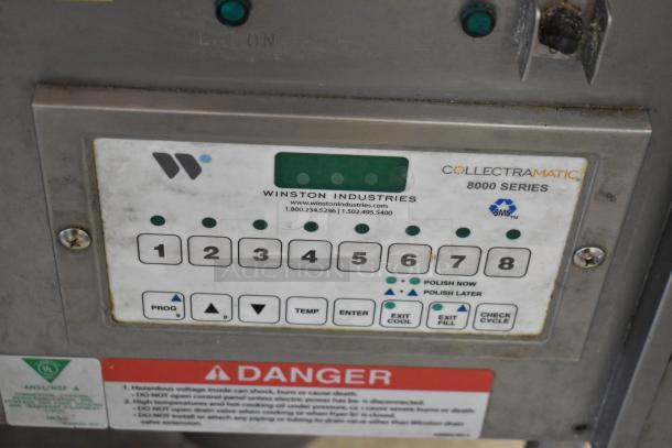 2022 Winston CollectraMatic LP46C32SJ fryer control panel, stainless steel, electric, 208V, 1 phase, model info visible.