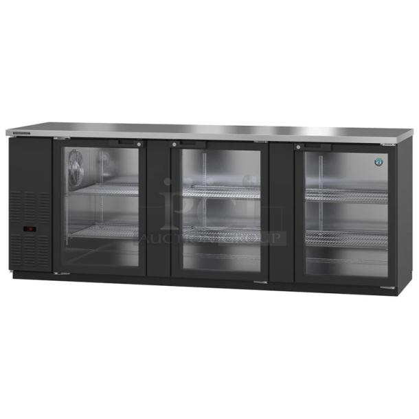 Brand new 2022 Hoshizaki BB95-G commercial 3-door back bar cooler merchandiser, 115V, 1 phase, glass doors, metal shelves.