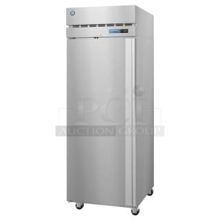 Brand new 2025 Hoshizaki F1A-FSL commercial single door reach-in freezer, 115 volts, 1 phase, stainless steel exterior.