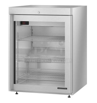 Brand new 2026 Hoshizaki HR24C-G undercounter cooler, 115V, 1-phase, single glass door, three shelves, stainless steel.