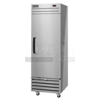 Brand new 2022 Hoshizaki EF1A-FS commercial single door reach-in freezer with casters, 115V, 1 phase.