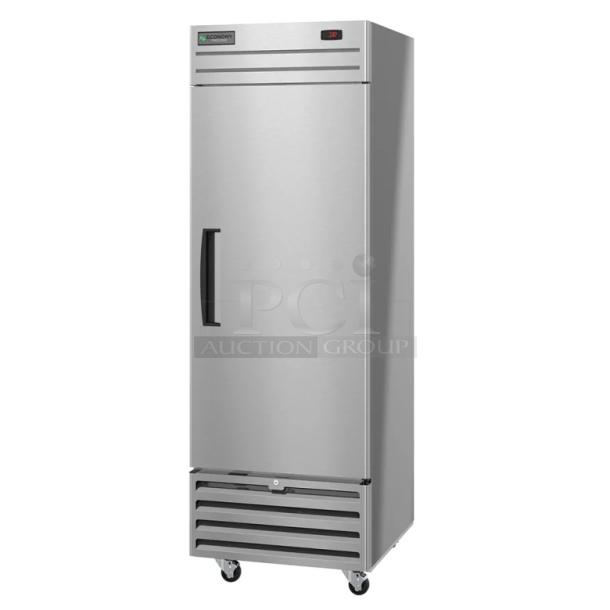 Brand new Hoshizaki ER1A-FS commercial single door cooler merchandiser. Features 115V, 1 phase, with commercial casters.