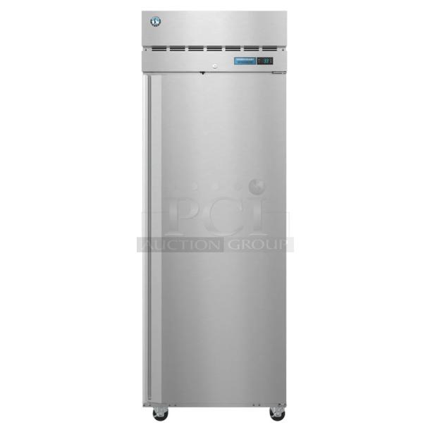 Brand new 2024 Hoshizaki R1A-FS single door reach-in cooler, stainless steel, 115V, 1 phase, digital display.