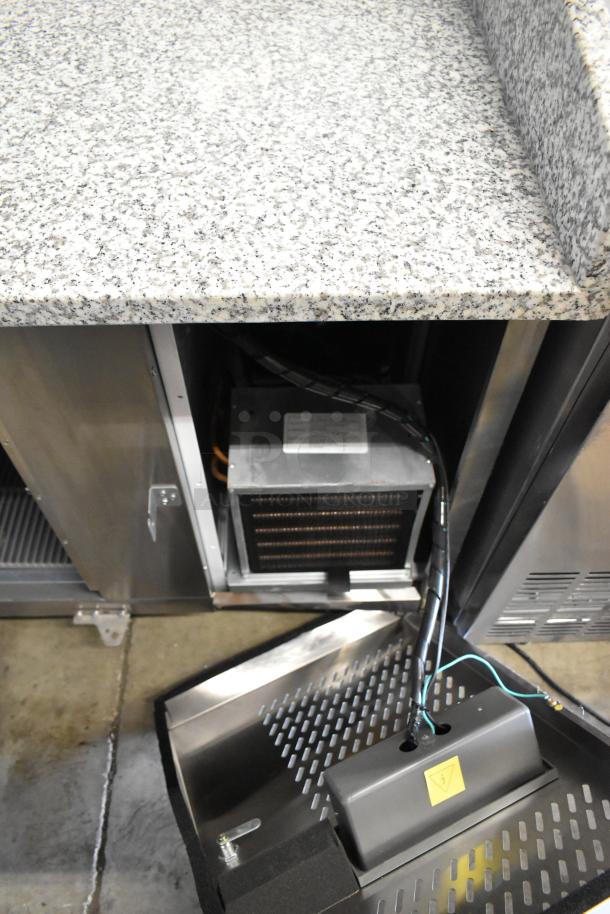 BRAND NEW KoolMore KM-RPPS-3D79-GRT 3 Door Work Top Cooler, stainless steel, granite countertop with crack, on casters, 115V.