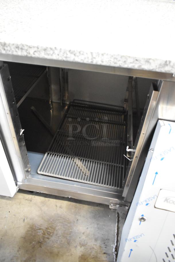 BRAND NEW KoolMore KM-RPPS-3D79-GRT 3 Door Cooler, granite countertop with crack, commercial casters, stainless steel.