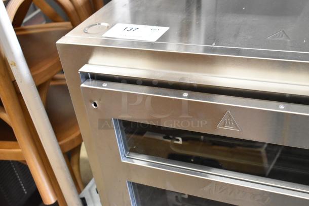 BRAND NEW Avantco 177DPO18DS Commercial Double Deck Pizza Oven, 240V, 1 Phase, slight scratch, label indicating item 137.
