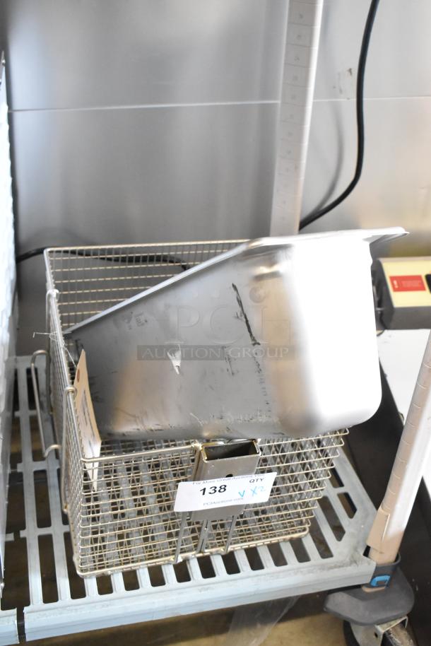 Brand new scratch and dent Avantco 177DPO18DS set includes Vollrath steam table pan and HEN17801 fry basket, with tags showing quantity.
