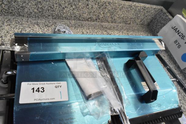 Brand new Avantco 177PG400 dual panini grill, grooved plates, 19 5/8" x 9 1/8" surface. Minor scratch, 120V, 1 phase.