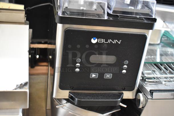 BRAND NEW Bunn MHG 35600.0020 stainless steel coffee grinder with digital controls and removable hoppers, 120V, 1 phase.