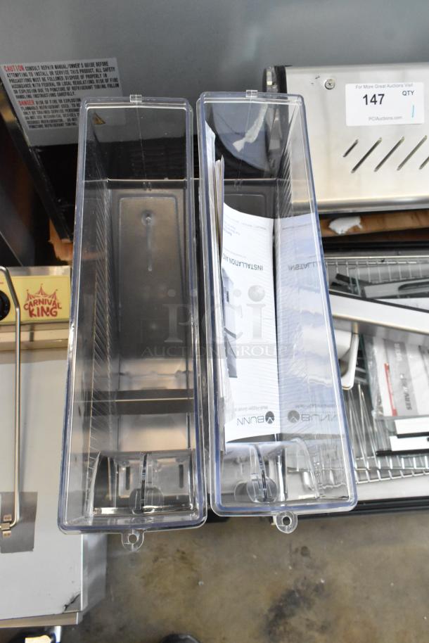 BRAND NEW 2025 Bunn MHG 35600.0020 stainless steel coffee grinder with removable hoppers; minor scratch and dent; 120 volts.