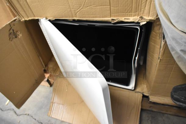 9 new Follett items in opened box; includes bar stool, ice bin, and utility sink. Scratch and dent condition.