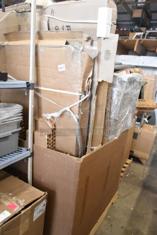 Six brand new, scratch and dent items in original packaging including Regency shelf and Steelton table. Box labeled A211.