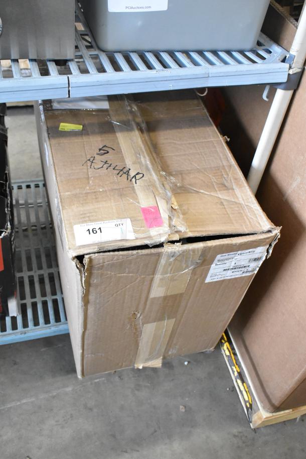 Boxed Everpure EV9329-73 water filtration system, marked as scratch and dent, features visible damage and auction label.