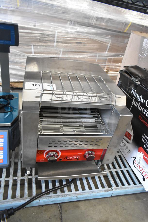 Brand new Avantco 184T140 10" wide conveyor toaster, 3" opening, 120V, 1 phase. Features minor scratches, includes labels.
