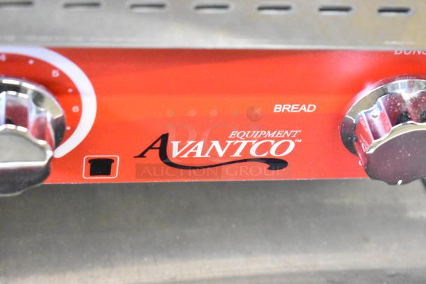 Brand new Avantco 184T140 10" conveyor toaster, 3" opening. Scratch and dent. 120V, 1 phase. Red panel with controls.