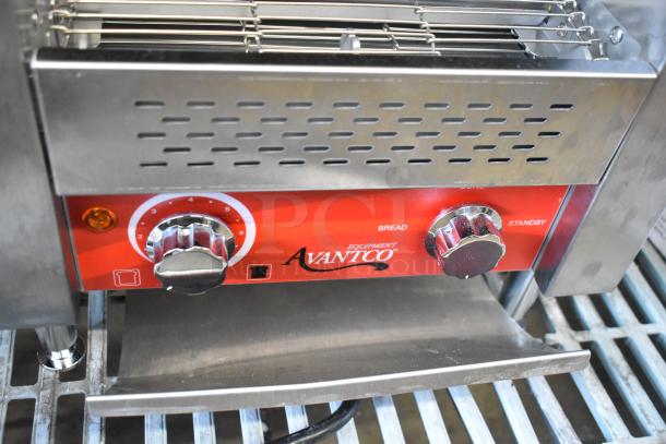 Brand new Avantco 184T140 commercial 10" conveyor toaster, 3" opening, with controls for bread and standby, 120V, 1 phase.
