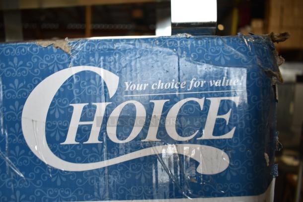 2 Brand New Scratch and Dent Choice Deluxe 8 Qt. Gold Accent Roll Top Chafers. Box shows wear.