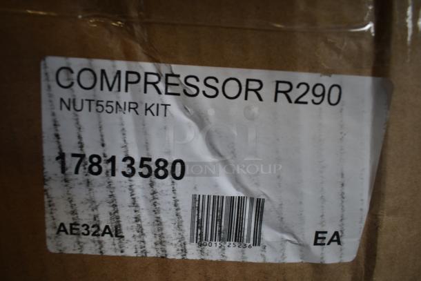 Brand new Cubigel NUT55NR Avantco 17813580 compressor box, labeled "Compressor R290" and "NUT55NR Kit."