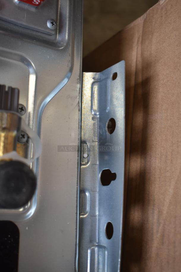 Rinnai RX199iN natural gas tankless water heater, scratch and dent, 199,000 BTU, 11 GPM, wall-mounted, 120V, metallic finish.